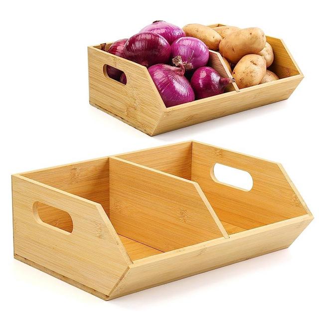 2PCS Onion Storage, Stackable Pantry Organizers and Storage, Bread Basket, Potato and Onion Storage Bin, kitchen organizers and storage, Potato Storage, Bamboo Organizer from BYOA Official, Wooden Storage Box