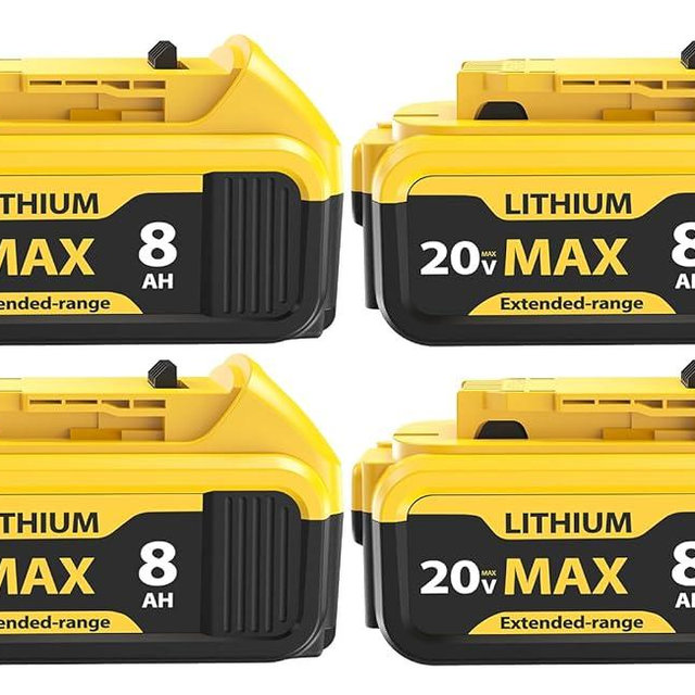 4-Pack 8000mAh Lithium-ion Battery for Dewalt 20V Max Battery – Compatible with DCB200 DCB201 DCB204 DCB206 DCB207 DCB181 DCB180 Series Tools, LED Charge Indicator, Fits Dewalt Power Tools & Chargers