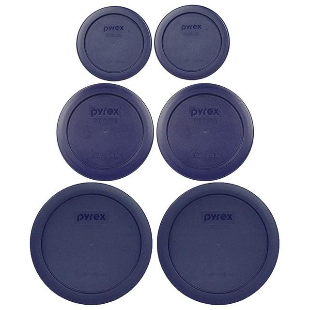 Pyrex (2) 7202-PC 1 Cup (2) 7200-PC 2 Cup (2) 7201-PC 4 Cup Blue Replacement Lids Made in the USA