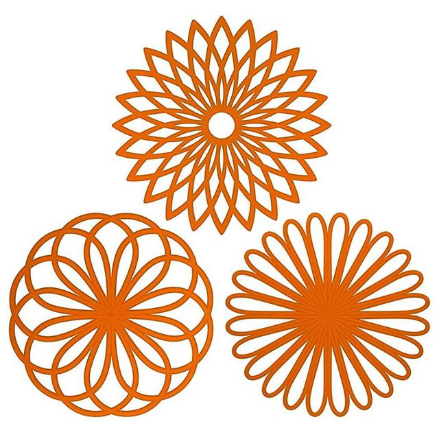 ME.FAN 3 Set Silicone Multi-Use Flower Trivet Mat - Premium Quality Insulated Flexible Durable Non Slip Coasters Hot Pads Orange