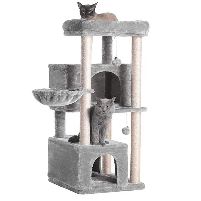 Hey-brother Multi-Level Cat Tree Condo Furniture with Sisal-Covered Scratching Posts, 2 Plush Condos, Plush Perches, for Kittens, Cats and Pets