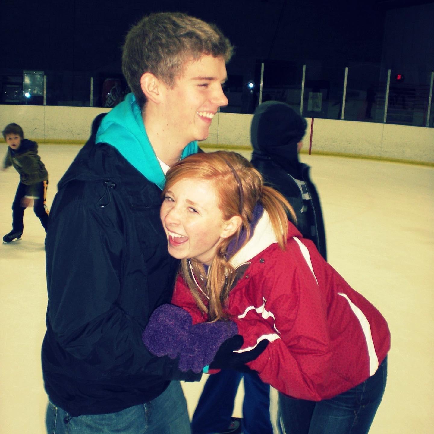 We are always laughing and smiling when together. This was an ice skating rink while we were in high school.