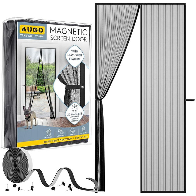 AUGO Magnetic Screen Door - Self Sealing, Heavy Duty, Hands Free Mesh Partition Keeps Bugs Out - Pet and Kid Friendly - Patent Pending Keep Open Feature - 38 Inch x 81 Inch
