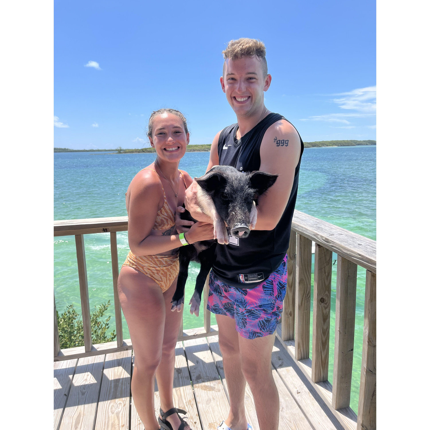 When we went on our cruise together and swam with pigs.