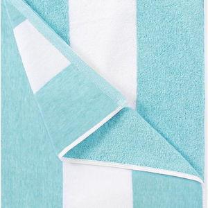 Cotton Oversized Beach Towel - Large 70 x 35 Inch Pool Towel, Turquoise Striped Quick Dry Swimming Cabana Towel