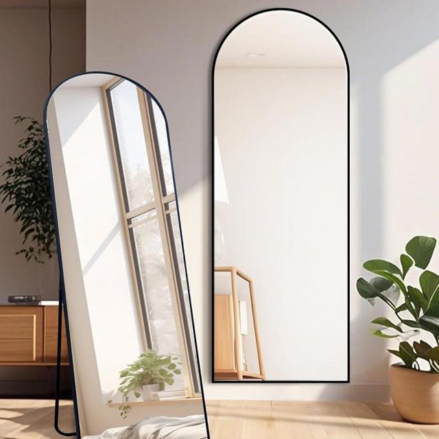 SUNQUEEN 58"x19" Floor Mirror Full Length, Arched Full Length Mirror with Stand, Full Body Mirrors for Bedroom Living Room or Cloakroom Black