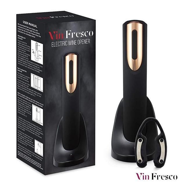 Vin Fresco Electric Wine Opener, Automatic Electric Wine Bottle Corkscrew Opener with Foil Cutter, Rechargeable Wine Openers (Rose Gold & Black)