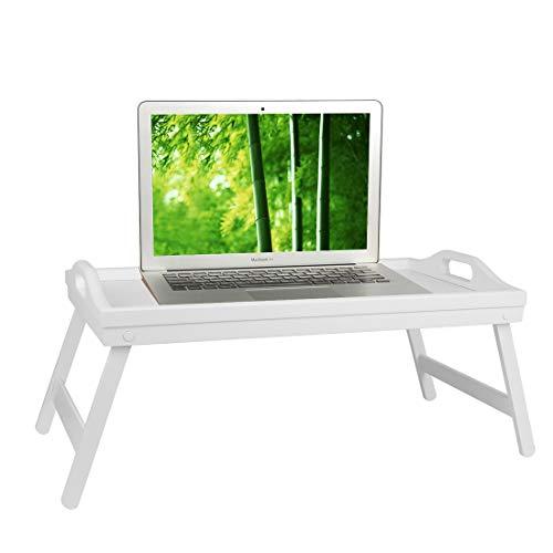 Artmeer Bed Table Tray Bamboo Breakfast Platters Tray with Folding Legs Wooden Kitchen Serving Tray for Bed TV Table Desk Laptop Computer Snack Tray White