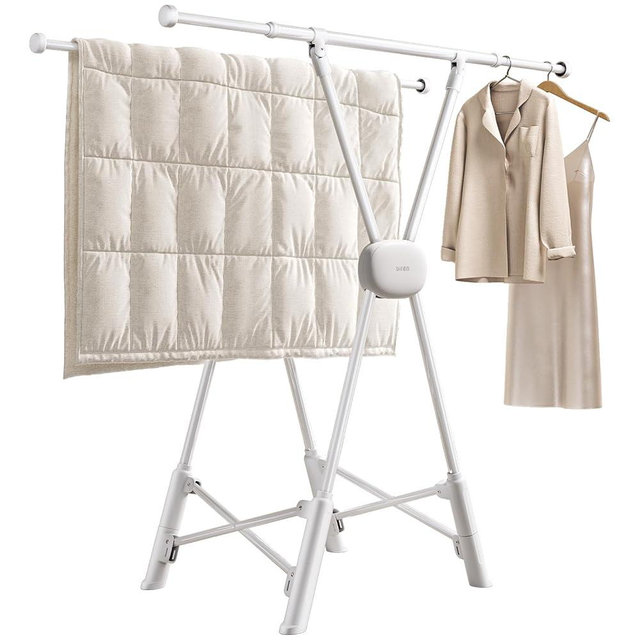 BIREN Clothes Drying Rack Heavy Duty Clothing Racks Extending Laundry Rack Two Drying Modes Garment Racks for Drying Clothes, Adjustable Length from 32-55 Inches for Indoor Outdoor Use