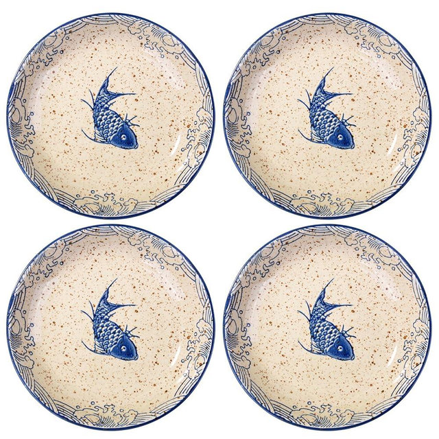 Swlthwen 4 Pcs Japanese Ceramic Dinner Plates, Household Tableware Plates (YL, 8 Inch)