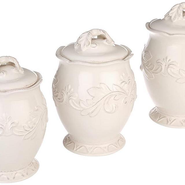 Certified International 3 Piece Firenze Ivory Canister Set, 74 oz/106 oz/144 oz