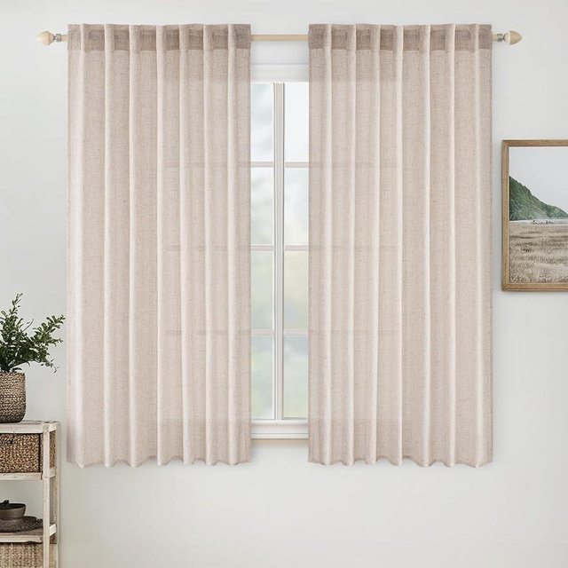MIULEE Natural White Linen Curtains 60 Inch Length 2 Panels for Bedroom Living Room, Soft Thick Linen Textured Window Drapes Semi Sheer Light Filtering Back Tab Rod Pocket Burlap Look Decor