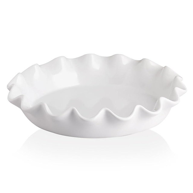 Sweejar Ceramic 11.5 Inches Pie Pan for Baking, Deep and Fluted Porcelain Round Pie Dish, Non-Stick Pie Plate for Pumpkin Pie, Apple Pie, Pie Pots with Morden Farmhouse Design(White)