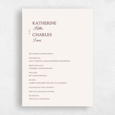 Beige Simple Wedding Program - Soave