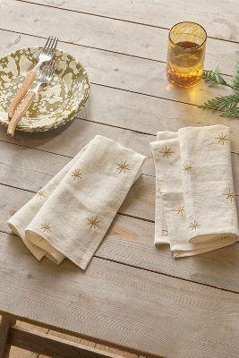 Star Embroidered Linen Napkins, Set of 2