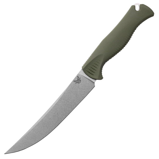 Benchmade - Meatcrafter Fixed Blade Knife with Dark Olive Santoprene Handle, 6" Trailing Point (15500-04)