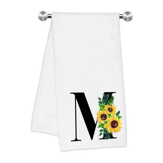 Z-synka Monogrammed Sunflower Hand Towels,Ini-tial M Tea Towel Letter Kitchen Towels,Sunflower Gifts for Women,Monogram Dish Towel 17x23 Inch,Kitchen Bathroom Decorative Ini-tial Gifts for Mom Wife