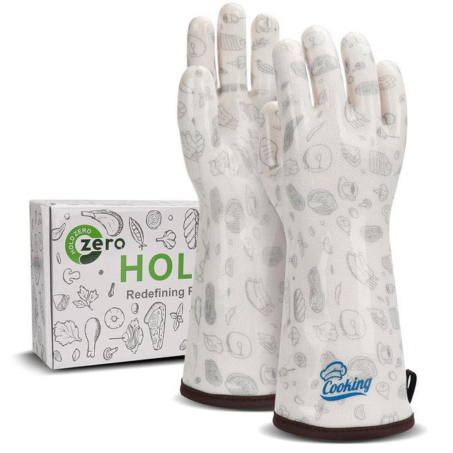 HOLDZERO Liquid Silicone Gloves Baking for Oven Heat Resistant Glove with Fingers Hot Mitts for Women Fireproof White XLarge