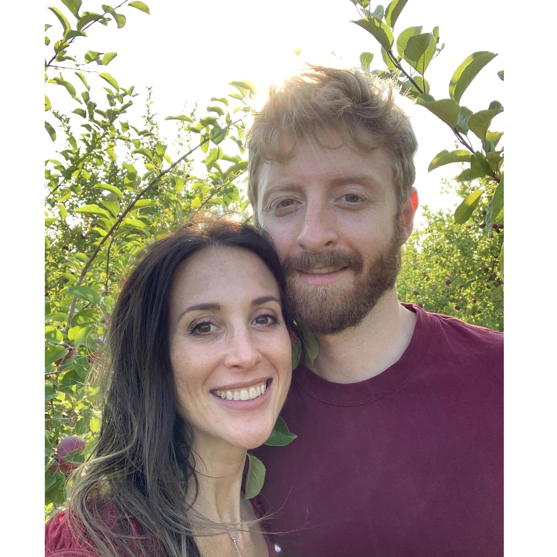 Apple picking at Smolak Farms—can’t get the bride to stop climbing trees. Our very third date...take 2, one year later.