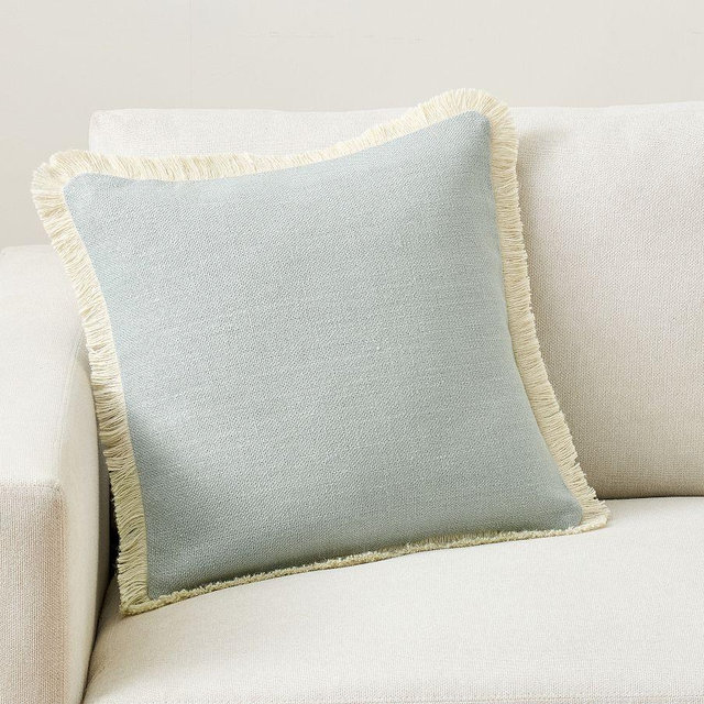 Everyday Linen With Fringe Pillow Cover, Cornflower, 20"