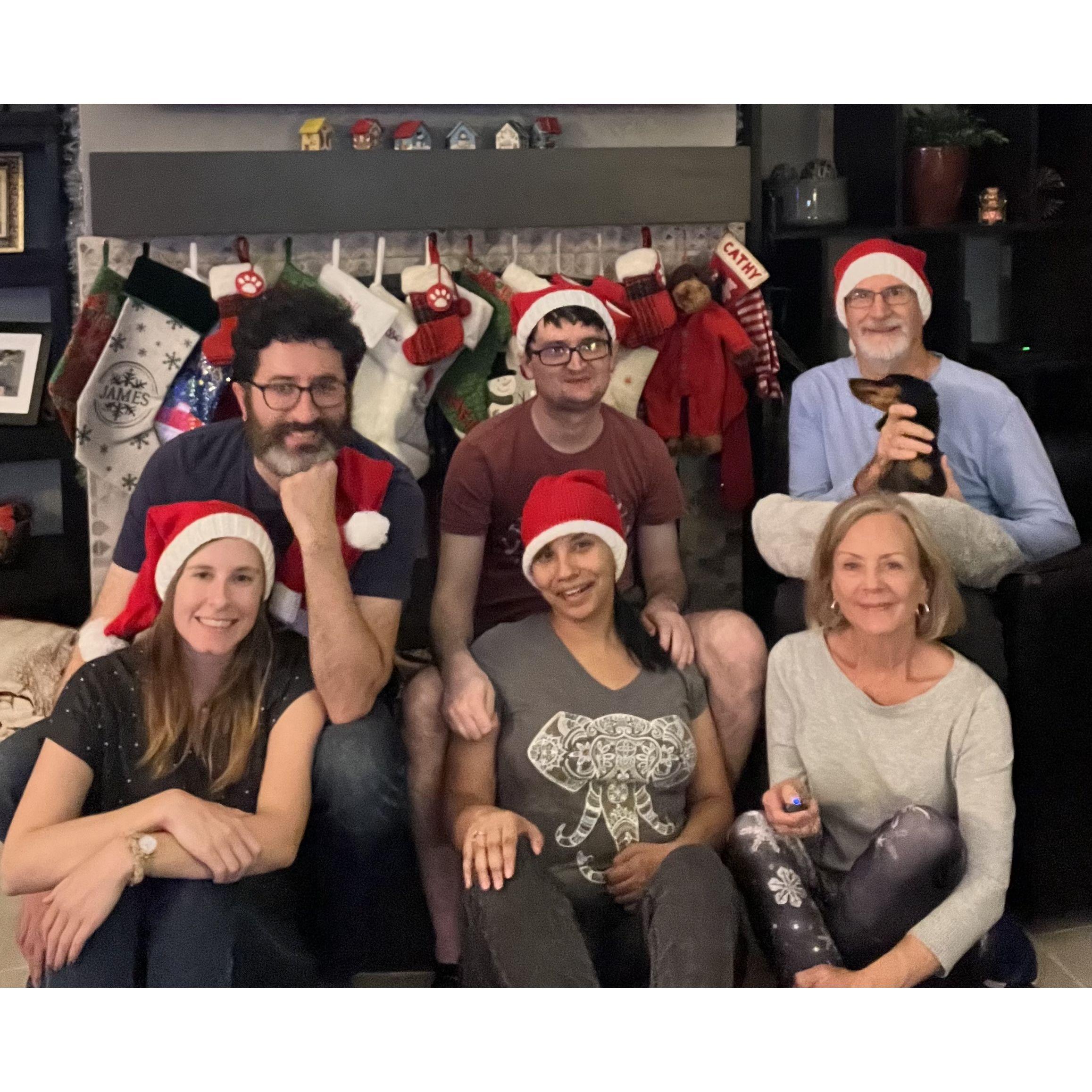 Christmas 2023 with Brian’s dad Dana, stepmom Cathy, brother Scott, and Scott’s fiancé Becca