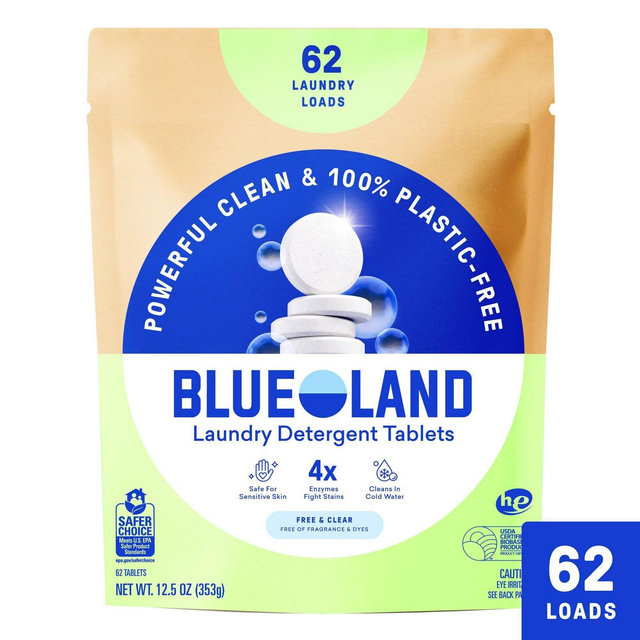 Blueland Free and Clear Laundry Detergent Tablets - 62ct: Resealable Bag, Dye-Free, Paraben-Free, Unscented