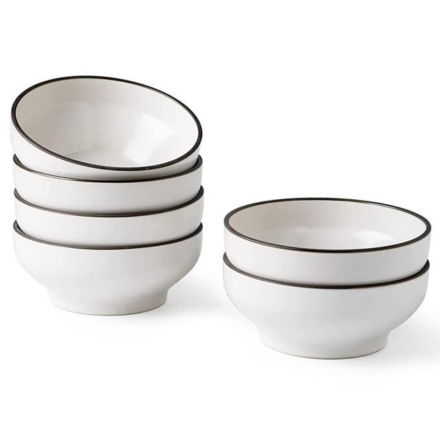 LERATIO Cereal Bowl,Set of 6 Ceramic Bowls for Kitchen, 26 Ounce for Soup,Chili,Oatmeal, Oven, Dishwasher, and Microwave Safe for Meals, Reactive Glaze,Matte Cream with Black Rim