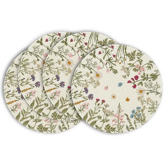 Artoid Mode Antique Herbs Wild Flowers Spring Placemats Set of 4, 15 Inch Summer Round Table Mats for Dining Decoration