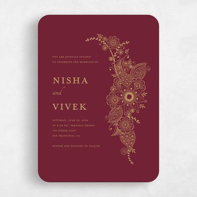 Purple Rounded Wedding Invitation - Sambac Portrait
