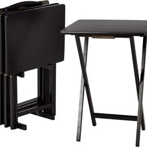 Amazon Basics Portable Foldable TV Tray Table with Storage Rack, Space-Saving Design, 15" x 19" x 26", Black, 4-Pack