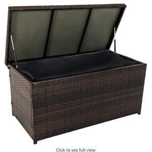 Outdoor 70 Gallon Wicker Storage Box with Waterproof Liner, Patio PE Rattan Storage Container for Outside, Deck Box with Hinged Lid for Cushions, Pillows, Towels, Horizontal Bin, Brown