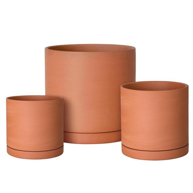 D'vine Dev Terracotta Pots for Plants, 5.3 Inch 6.5 Inch 7.8 Inch, Round Cylinder Planter Pot with Drainage and Saucer, 40-T-B-0