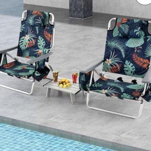 Costway 2-Pack Folding Backpack Beach Chair Table Set 5-Position Outdoor Reclining Chair Blue/Navy/Pink/Pattern/Flower/Yellow