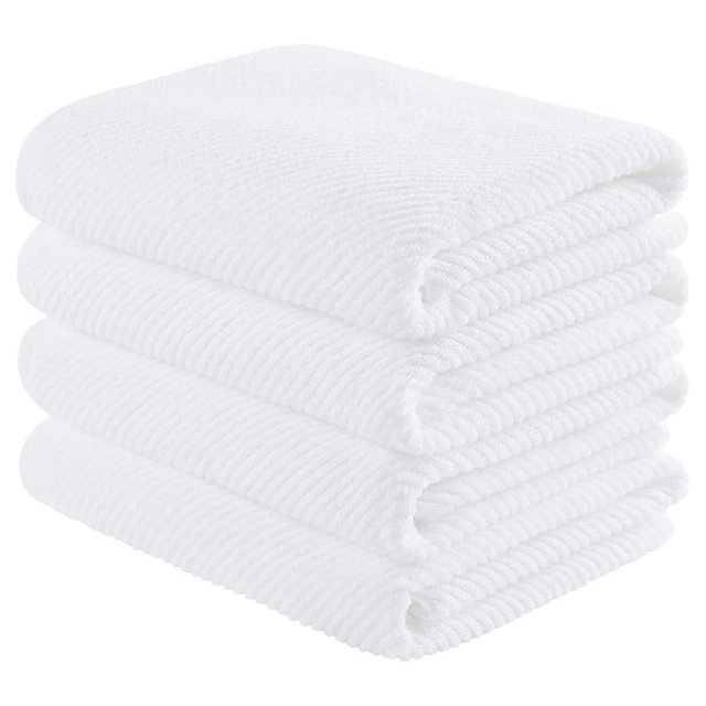 Madison Park 4-Piece Bath Towel Set for Bathroom 30" x 56" Large Diagonal Ribbed, White - 100% Cotton Soft Quick Dry & Absorbent Gift | Zero Twist, 500 GSM, Oeko-TEX, Hotel Quality