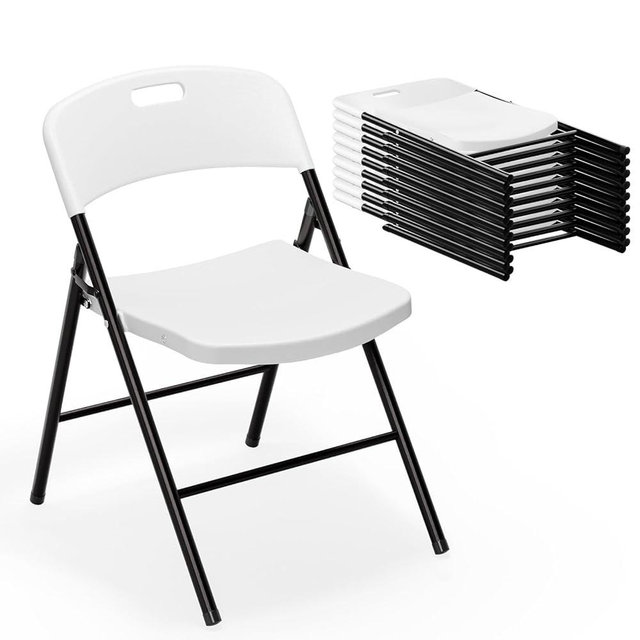 VINGLI Folding Chairs, Plastic Foldable Chair, Capacity up to 350 lbs, Portable Seating for Indoor Outdoor Events Parties Camping Work School Commercail (10, White)