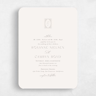 Beige Rounded Wedding Invitation - Poplar Portrait