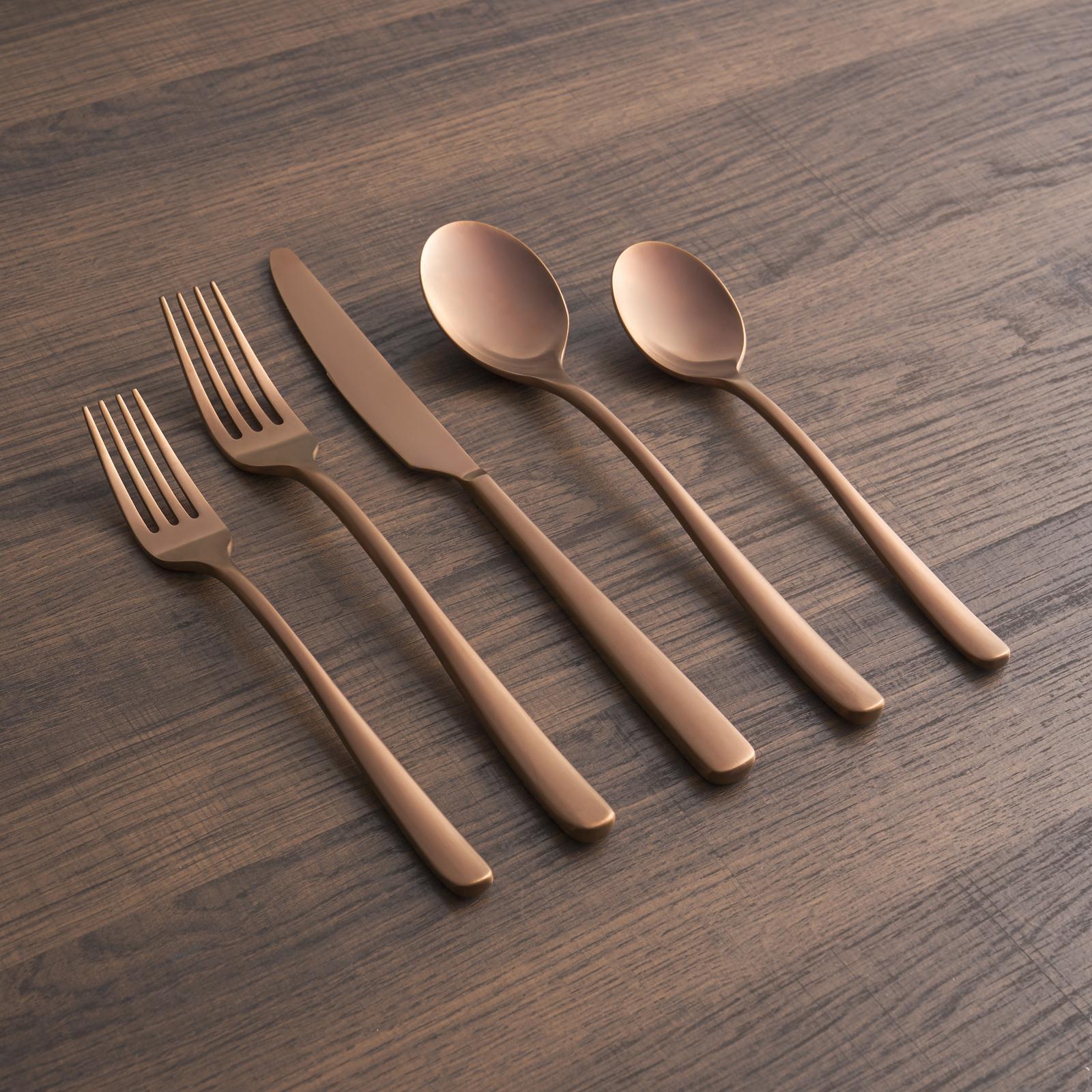 20pc Keene Hammered Copper Satin Flatware Set - Cambridge