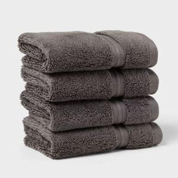 4pk Spa Plush Washcloth Set Dark Gray - Threshold™