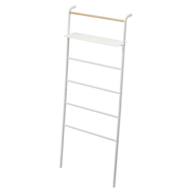 Tower Leaning Ladder With Shelf, White