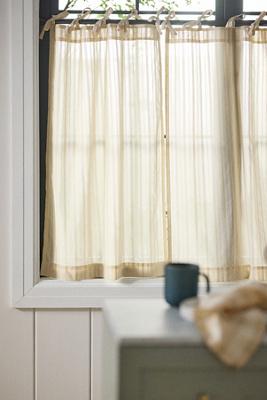 Cotton Dobby Striped Sheer Tie-Top Café Curtains, Set of 2