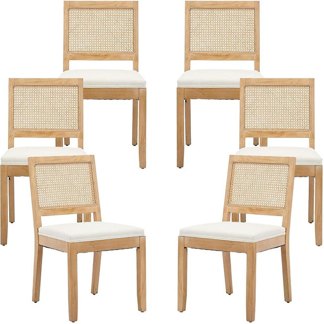 ODUSE-DAILY French Country Dining Chairs Set of 6, Cream Kitchen & Dining Room Chairs Set of 6, Ivory Rattan Dining Chairs, Cane Low Back, Wood Legs, Sillas De Comedor (Rattan, Beige, 6Pcs)