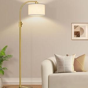 Nintiue Upgraded Modern Arc Dimmable Tall Standing Floor Lamp with Linen Shade, 1200 Lumens LED Bulb Included, for Living & Reading Room, Bedroom, Office & Nursery, Brass