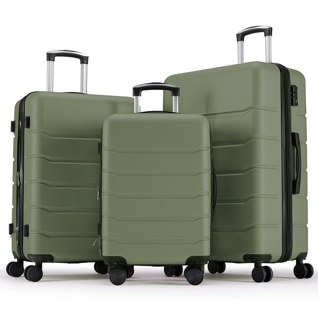 OLIXIS 3-Piece Luggage Set, Carry On Suitcases with Spinner Wheels, Expandable Travel Luggage with TSA Approved Lock & ABS Hard Shell, Olive Green, 20/24/28 Inch