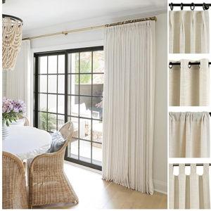 TWOPAGES Liz Linen Custom Curtain Customizable Size Blackout Pleated Header Memory Trained Neutral Linen Textured Window Drapes for Living Room Bedroom Patio Door Ceiling Track and Rod,1 Panel