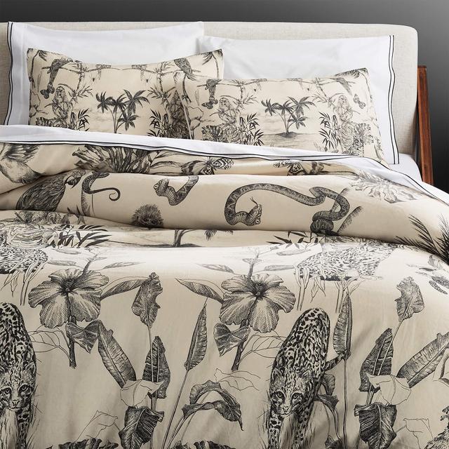 Midnight Jungle Linen King Duvet Cover