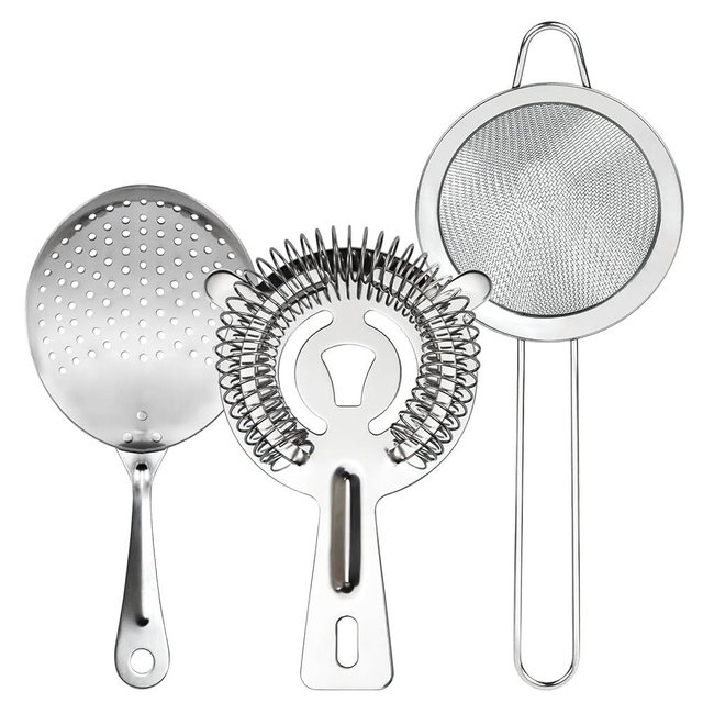 3-IN-1 Cocktail Strainer Set, Includes Julep, Hawthorne, Fine Mesh Strainer, Food Grade 304 Stainless Steel, Complete Set Covering All Cocktail Straining Techniques, Essential Home Bar Tools