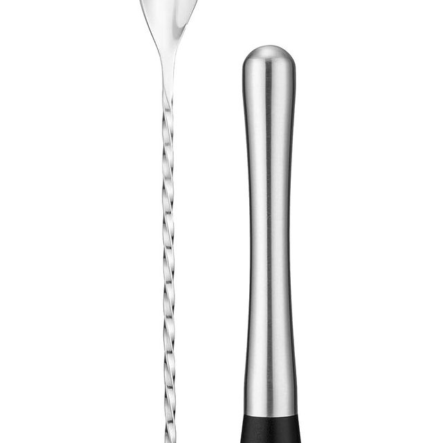 Stainless Steel Cocktail Muddler & Mixing Spoon Set — 10 Inch Bar Tool Kit for Home Bartenders, Ideal for Mojitos, Margaritas, Mint & Fruit Cocktails, Silver
