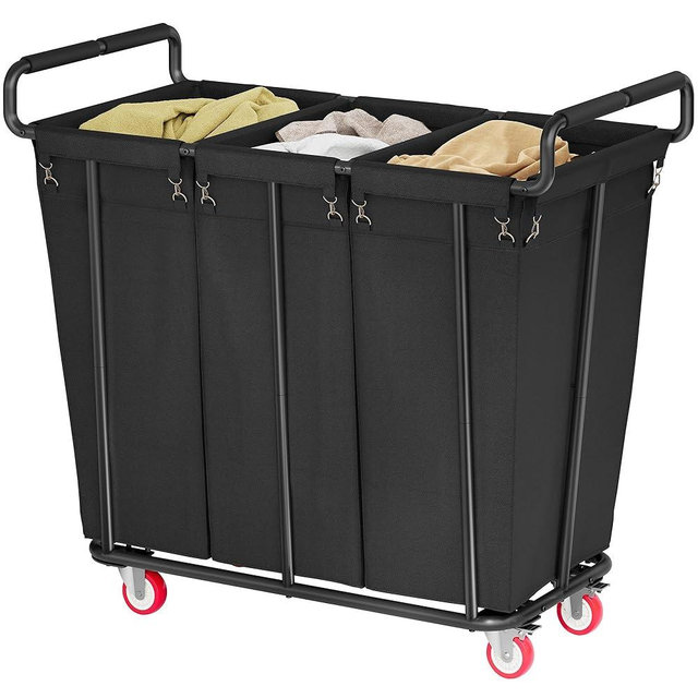 Gewudraw Large laundry hamper with Wheels, 360L 3 Bag Big Rolling Laundry Hamper Sorter Cart, Extra Large Laundry Clothes Hamper, Heavy Duty Laundry Basket Organizer for Laundry Room,Bathroom,Black