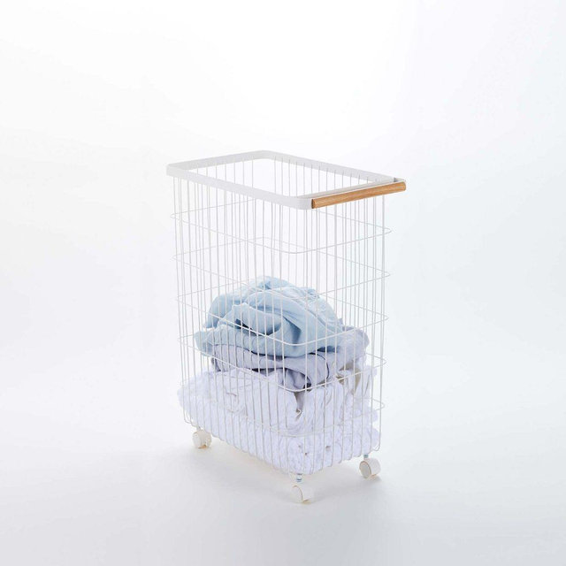 Yamazaki Tosca Slim Rolling Laundry Basket, White