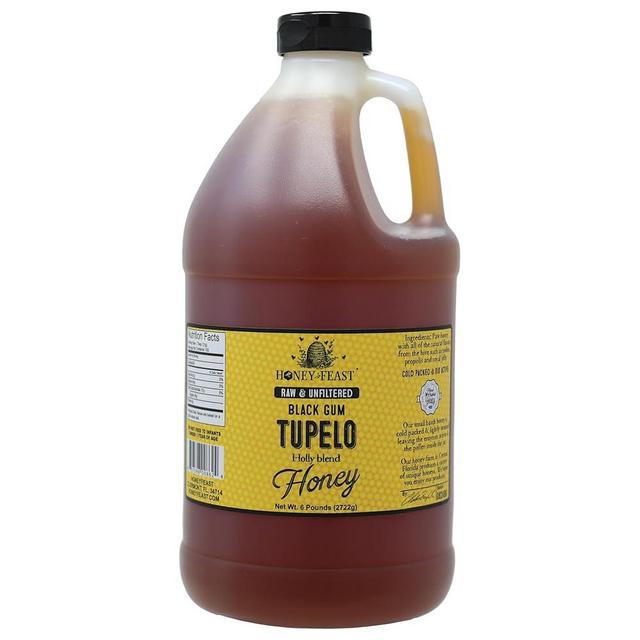 Honey Feast Tupelo Honey 6lb - Authentic Florida Honey from Black Gum Tupelo & Holly Blend, Raw Honey Bulk, Pure American Honey from Central Florida Apiary